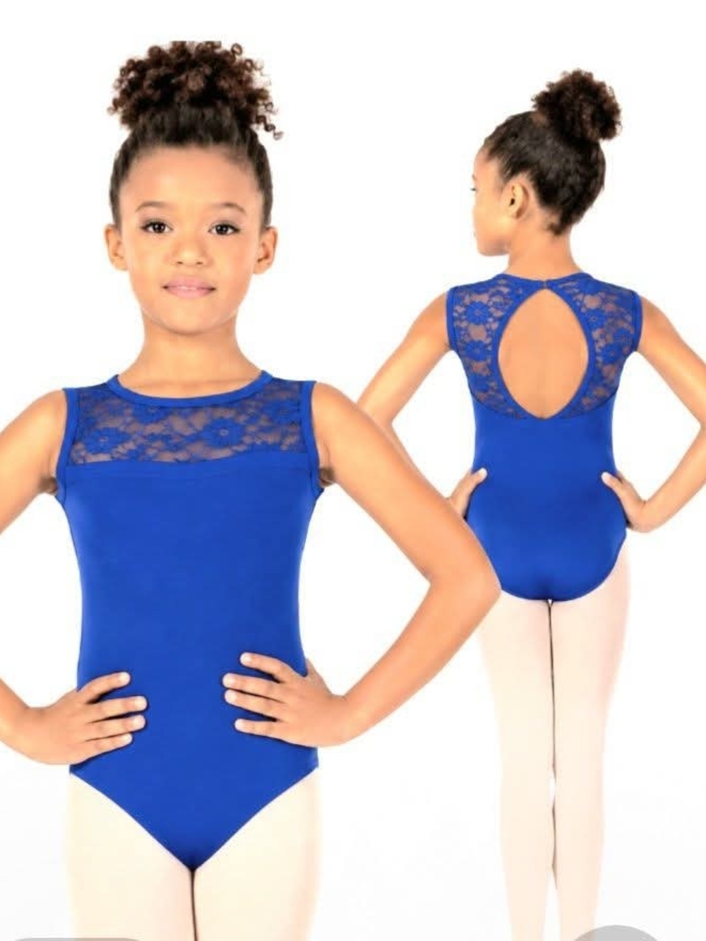 Girls Royal Blue Lace-Back Dance Leotard - Kids Costume